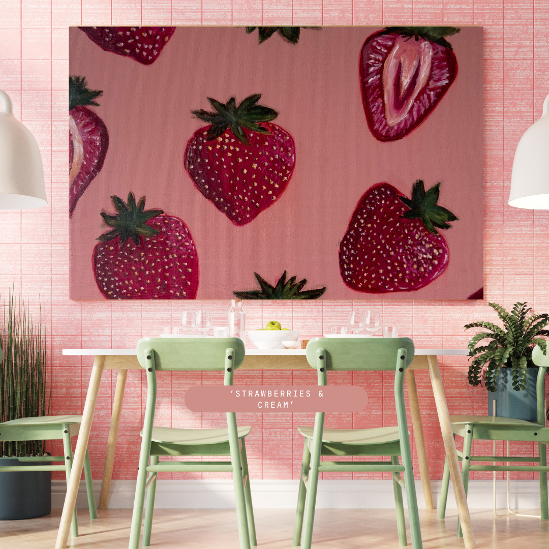 'Strawberries & Cream' : Original Canvas